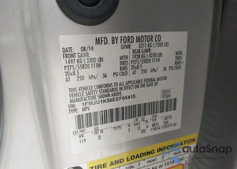 2014 Ford Expedition Limited from USA, damaged, VIN 1FMJU1K56EEF65415